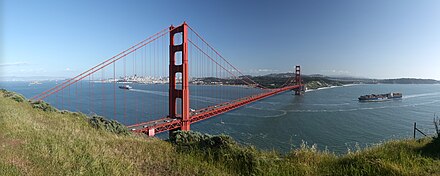 The Golden Gate Bridge, as seen from the Marin Headlands looking south