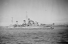 The light cruiser HMS Aurora that bombarded Boulogne on 8 September 1940 HMS Aurora 1942 IWM A 8158.jpg