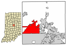 Hamiltonin piirikunnan Indiana-osavaltiossa olevat ja rekisteröimättömät alueet Westfield Highlighted 1882700.svg