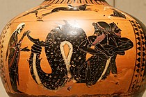 Héraklész és Tritón harca egy antik vázán