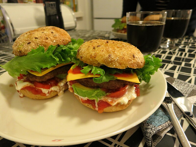 File:Homemade hamburgers.JPG