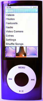 Purple iPod Nano 5G with camera, front and back views