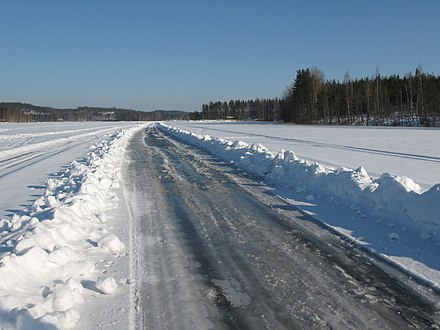Ice road on Lake Saimaa in Finland.