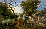 Djurens inträde i Noaks ark (1613), oljemålning av Jan Brueghel den äldre (1568-1625). Getty Center, Brentwood, Los Angeles, Kalifornien.