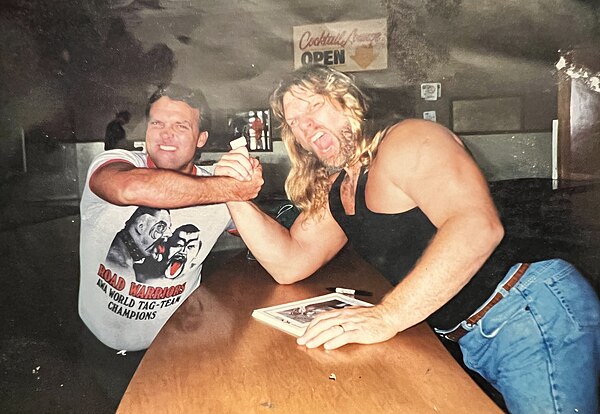 Jim Duggan with fan in Dayton, Ohio 1988.