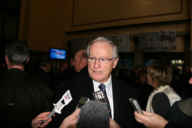 Former Prime Minister Jim Bolger at a press conference at the launch of KiwiRail, July 2008.