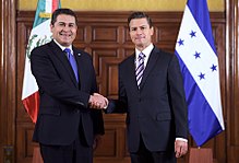 Honduran President Juan Orlando Hernandez meeting with Mexican President Enrique Pena Nieto in Tegucigalpa, 2015. Juan Orlando Hernandez-Enrique Pena.jpg