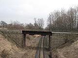 Čeština: Křížení železničních tratí 124 a 126. Okres Rakovník, Česká republika. English: Multilevel crossing of Railroad no. 124 and 126, Rakovník District, Czech Republic.