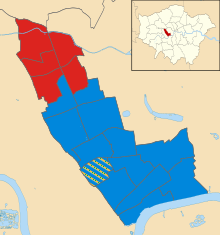 Result of the 2018 borough election Kensington and Chelsea London UK local election 2018 map.svg