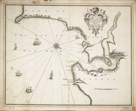 Map of Kinsale Harbour in 1741 from the collection of Royal Museums Greenwich, London, England
