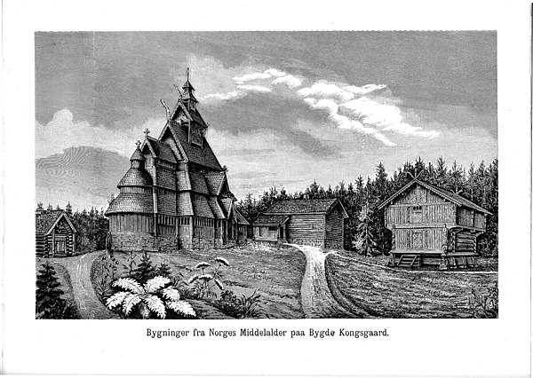 The World's first open-air museum, King Oscar's Collection in Oslo. Wood engraving from the guide-book, 1888. Now part of Norsk Folkemuseum