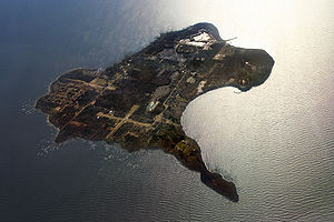 Kelleys Adası'nın batıya bakan havadan fotoğrafı