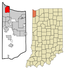 Lake County Indiana Incorporated and Unincorporated areas East Chicago Highlighted.svg