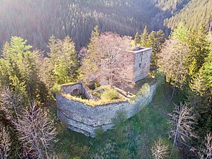 Blick vom Südosten auf die Burgruine Hauenstein