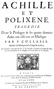 Description de l'image Lully, Collasse - Achille et Polixene - title page of the score, Paris 1687.png.