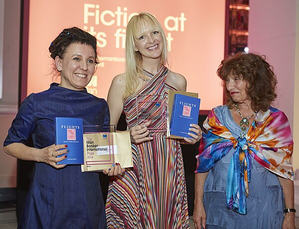 Jennifer Croft and Olga Tokarczuk with Lisa Appignanesi, chair of the judges for the 2018 Man Booker International Prize.