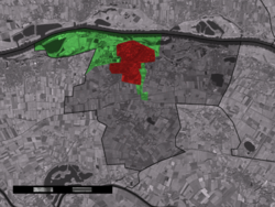 The village (red) and the statistical district (light green) of Druten in the municipality of Druten.