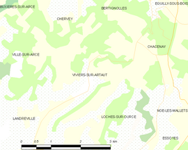 Mapa obce Viviers-sur-Artaut