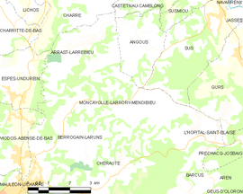 Mapa obce Moncayolle-Larrory-Mendibieu