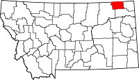 Map of Montana highlighting Daniels County