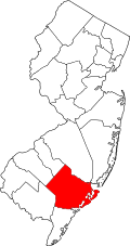 アトランティック郡の位置を示したニュージャージー州の地図