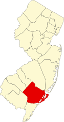 Location of Atlantic County in New Jersey Map of New Jersey highlighting Atlantic County.svg