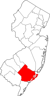 Map of Nju Džerzi highlighting Atlantic County