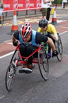 Two wheelchair racers in the marathon Marathon III.jpg