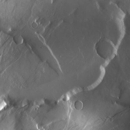 Greyscale NIR image of Mars (northwest Tempe Terra), taken by Dawn during its 2009 flyby