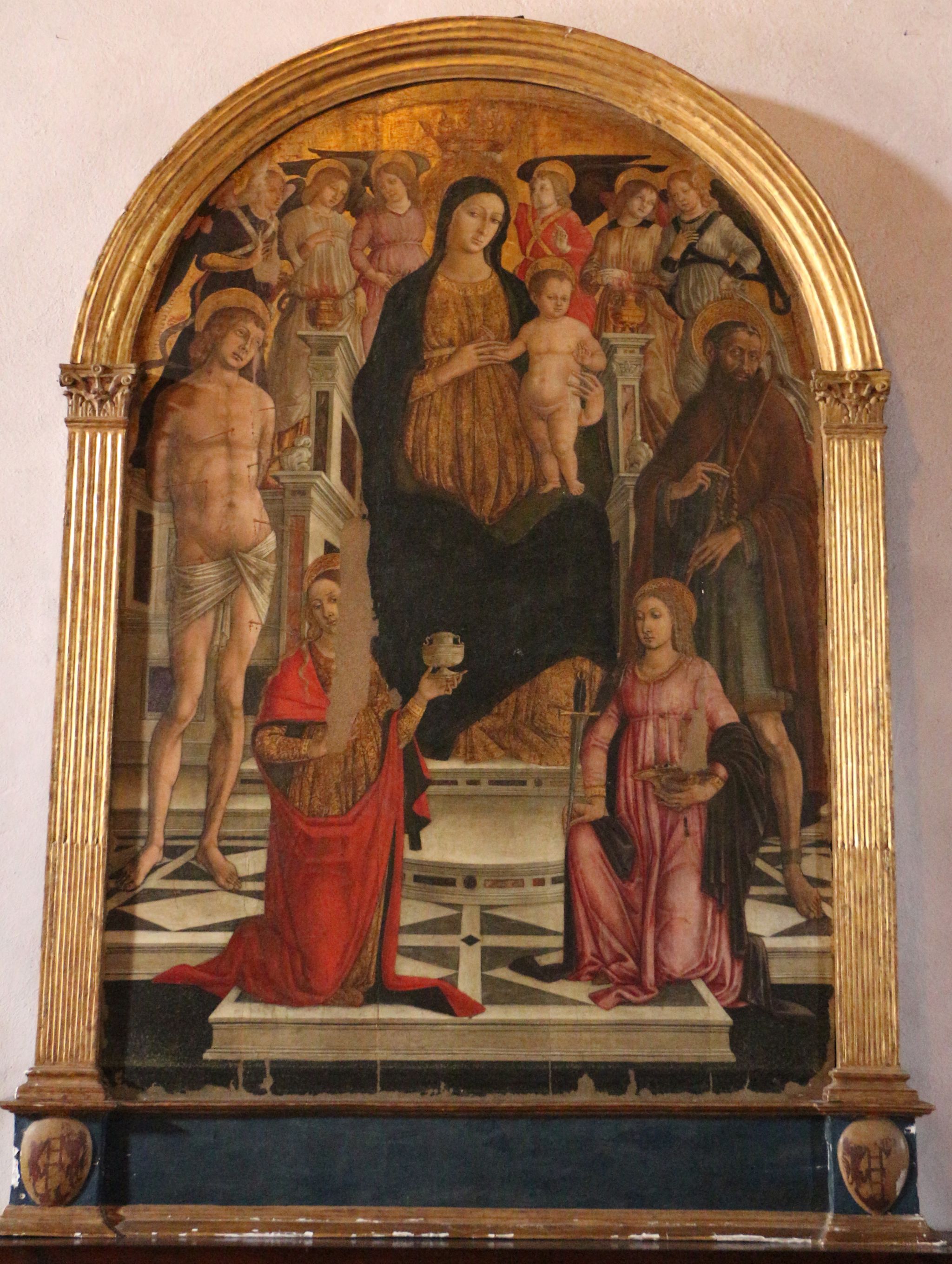 Matteo di giovanni, madonna col bambino e santi, 1480 circa 01