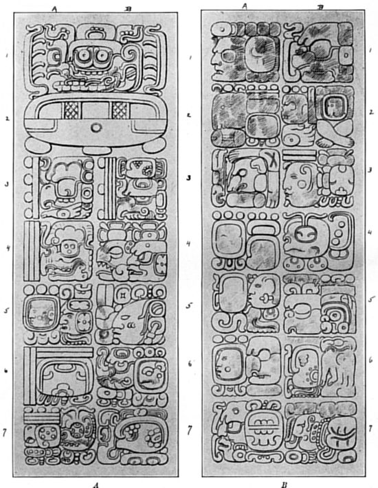 INITIAL SERIES (A) AND SECONDARY SERIES (B) ON STELA K, QUIRIGUA