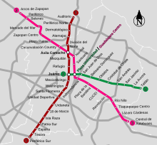 Mapa do metrô de Guadalajara.