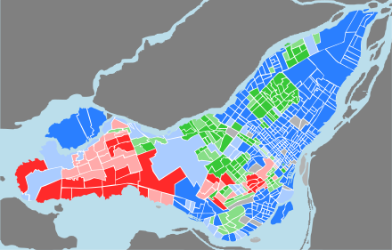 Census tracts in Montreal identified by mother tongue language. .mw-parser-output .legend{page-break-inside:avoid;break-inside:avoid-column}.mw-parser-output .legend-color{display:inline-block;min-width:1.25em;height:1.25em;line-height:1.25;margin:1px 0;text-align:center;border:1px solid black;background-color:transparent;color:black}.mw-parser-output .legend-text{}  Francophone (majority)  Francophone (minority)  Anglophone (majority)  Anglophone (minority)  Allophone (majority)  Allophone (minority)