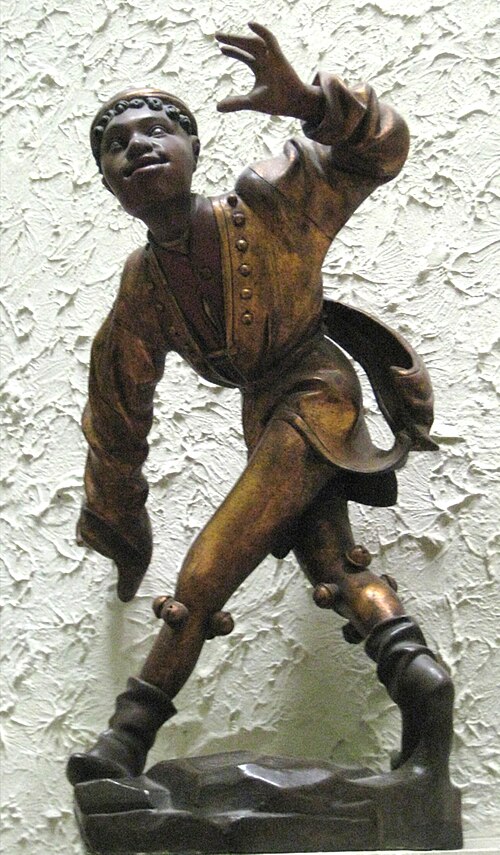 One of Erasmus Grasser's small Moriskentänzer statues from 1480, showing what would have been termed a "moorish" dancer, where the other nine survivin