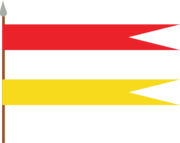 a representation of a flag standard, with separated red and yellow banners