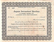 Voorraadcertificaat voor Augusta International Speedway