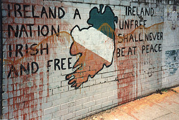 Republican mural, Derry 1986, with evidence of...
