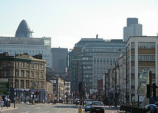 Looking south along Norton Folgate street in 2005. The Gherkin (30 St Mary Axe), left, and Tower 42, right, can be seen in the background. Norton folgate.jpg