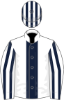 White, Dark Blue stripe, striped sleeves and cap