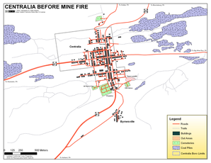 Carte de Centralia avant le feu de charbon