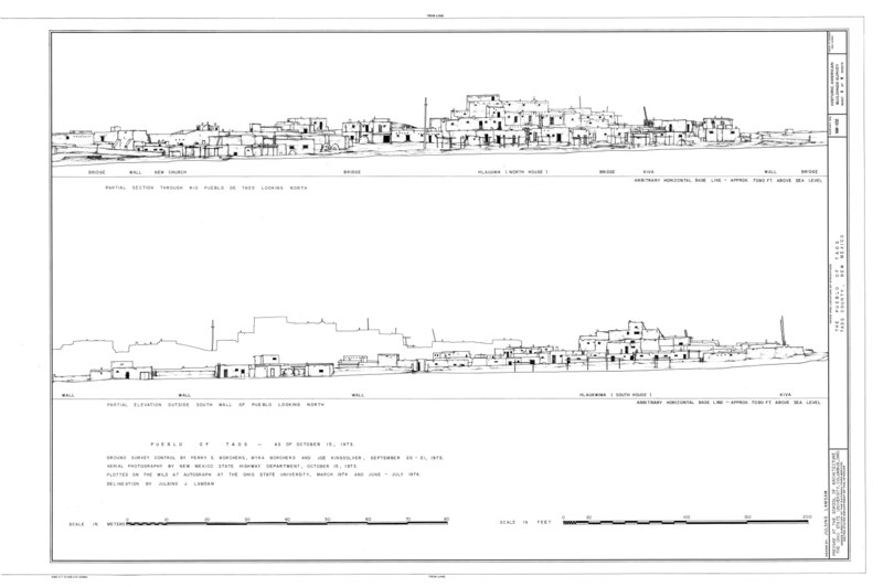 File:Partial Elevation and Partial Section - Pueblo of Taos Central Portion, Taos Pueblo, Taos County, NM HABS NM,28-TAOP,2- (sheet 3 of 8).tif