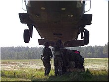 US Army Pathfinders conducting helicopter sling load operations, 2 January 2002 Pathfinder slingload.jpg