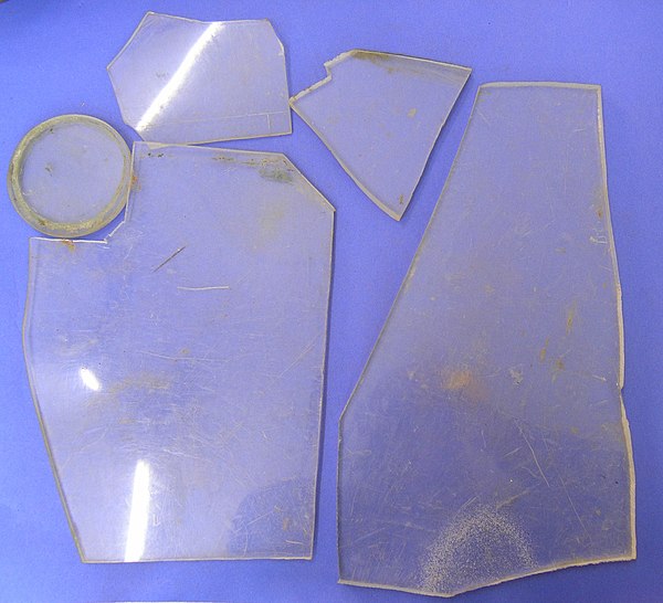 Pieces of Plexiglas®, the windscreen of a German plane shot down during World War II