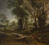 Evening landscape with timber wagon 1635-1640