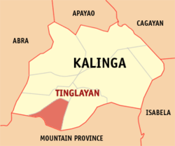 Mapa ng Kalinga na nagpapakita sa lokasyon ng Tinglayan.