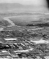 Looking west from near Teramachi. The building near the center of the photo is the Central Broadcasting Station.