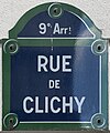 Plaque de rue de la rue de Clichy.