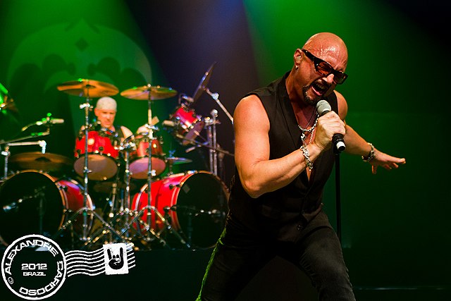 Drummer Scott Rockenfield and singer Geoff Tate performing with Queensrÿche in São Paulo, Brazil in April 2012.