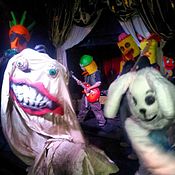 A typical collection of oddities at a Chicken Heads show in Los Angeles in March 2013 RCHLivevillains.jpg