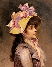 Portretul unei doamne cu panglici roz